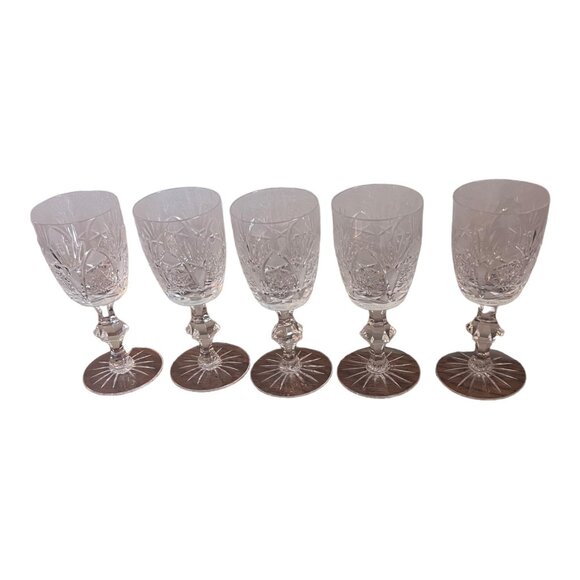 5 Crystal Cordial Goblets, Faceted Stem, 6.5 Inches Tall - Picture 3 of 10